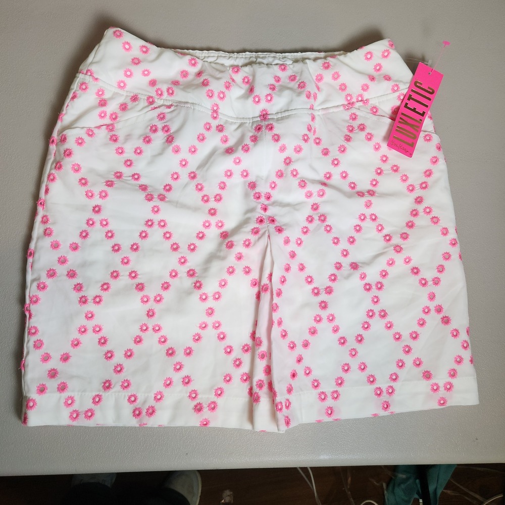 Lilly Pulitzer White Shorts with Pink Floral Embroidery